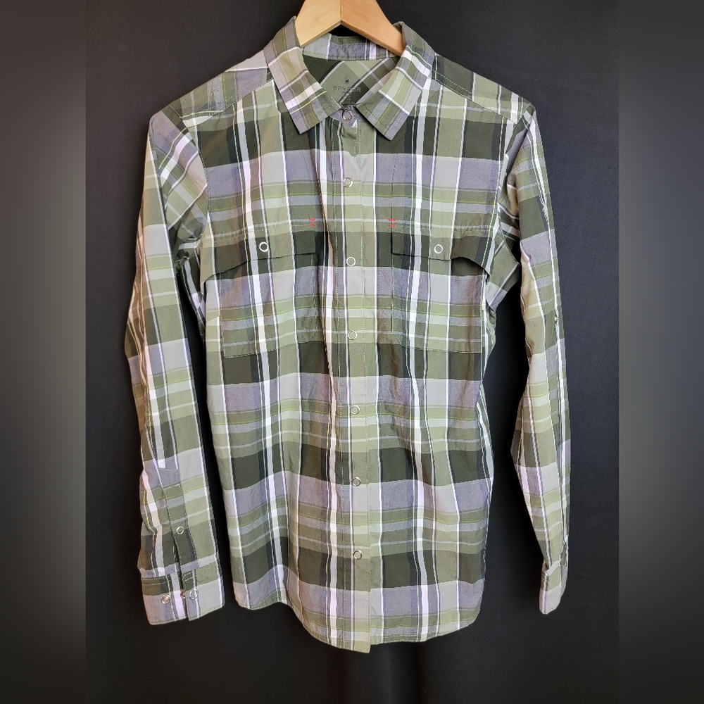 Spyder Green Plaid Long Sleeve Snap Closure Shirt Women's Small
